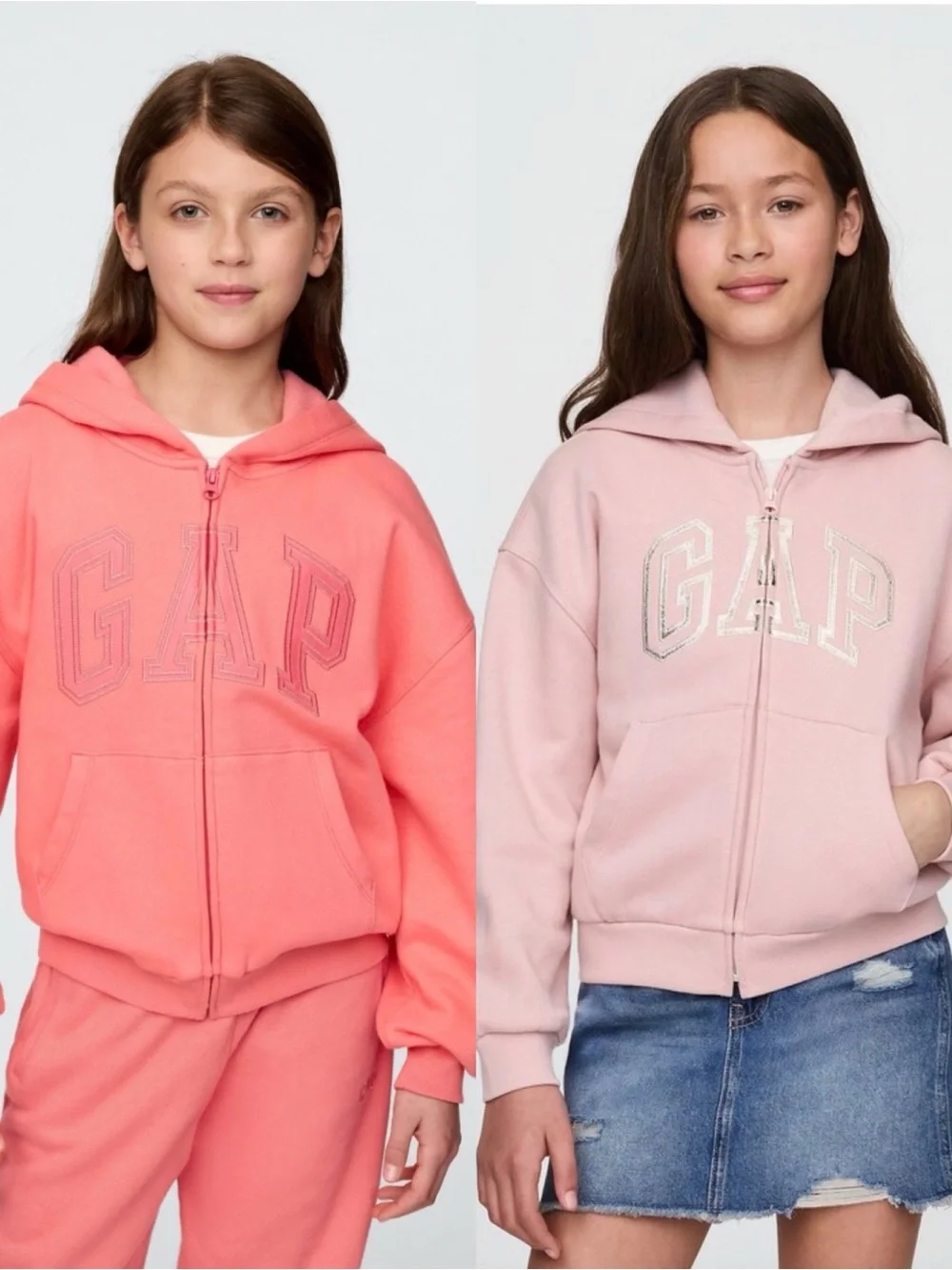 GAP lot Kids sz l 10 Zip-Up Hoodies in Coral and Light Pink